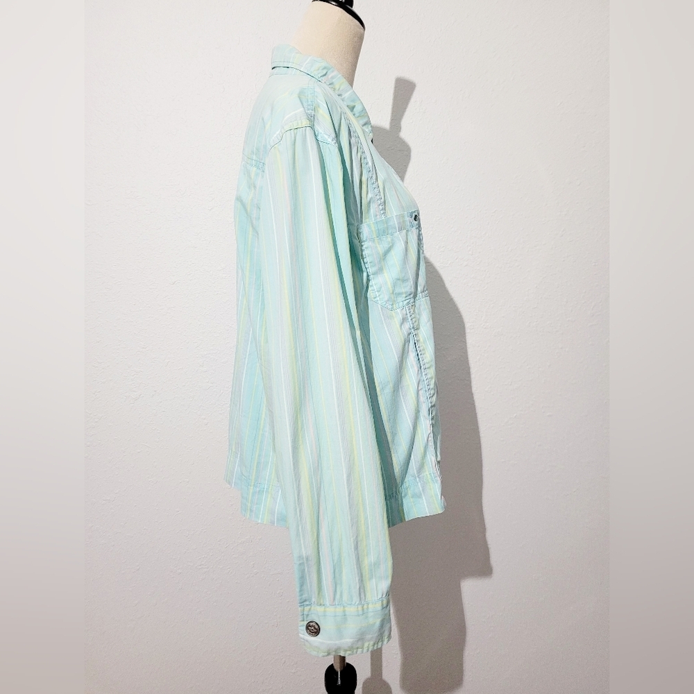 Lulu-B Women’s Button Front Jacket Shirt Pastel Stripe Cotton Blend Size Large - Picture 5 of 14